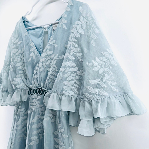 NWT SELFIE LESLIE Caspar Leafy Romantic EMBROIDERED DRESS Mod BABY BLUE WOMENS S - Picture 4 of 11